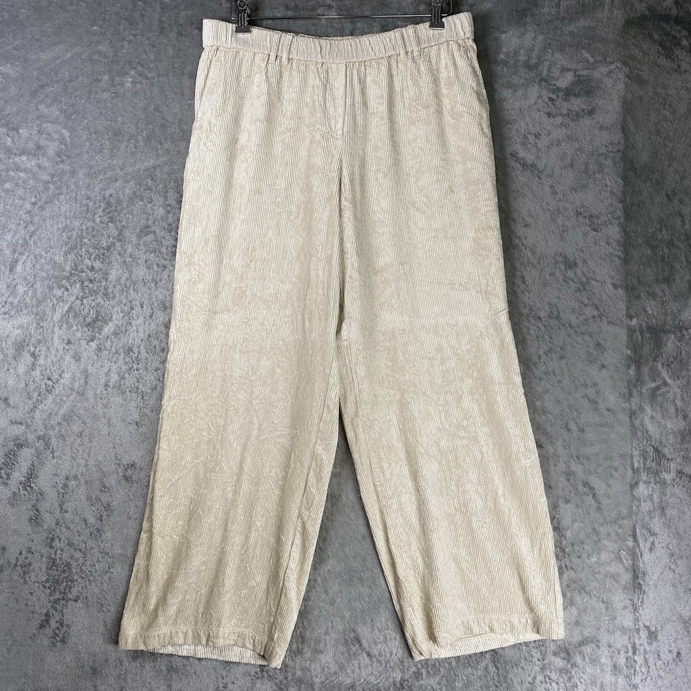 J Jill Pants Womens Size M Beige Pull On Liquid Corduroy Wide‎ Leg Flowy Relaxed